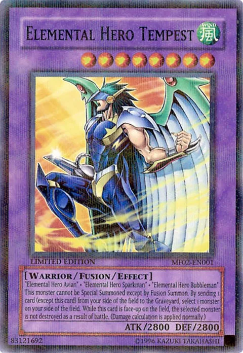 Elemental HERO Tempest MF02-EN001 Yu-Gi-Oh card from Mattel Action Figure Promos: Series 2
