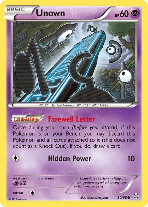 Unown #30/98 Reverse Holofoil Pokémon card from XY - Ancient Origins