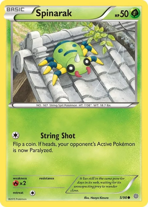 Spinarak #5/98 Reverse Holofoil Pokémon card from XY - Ancient Origins