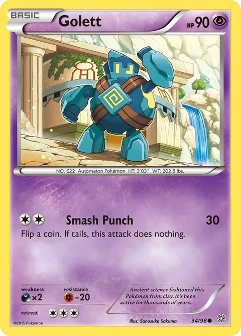 Golett #34/98 Reverse Holofoil Pokémon card from XY - Ancient Origins