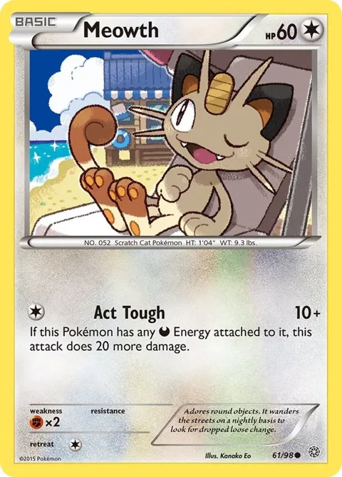 Meowth #61/98 Pokémon card from XY - Ancient Origins