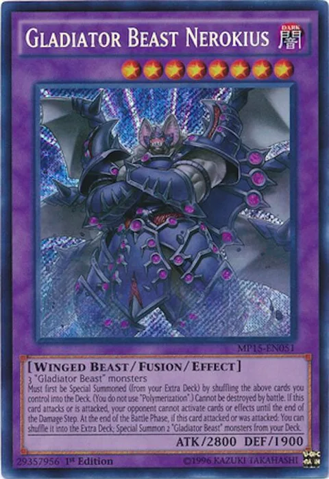 Gladiator Beast Nerokius MP15-EN051 Yu-Gi-Oh card from 2015 Mega-Tins Mega Pack