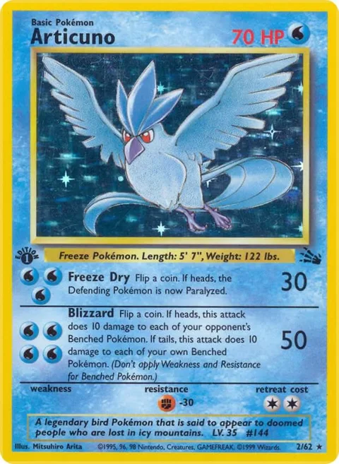 Articuno 2 #02/62 1st Edition Holofoil Pokémon card from Fossil