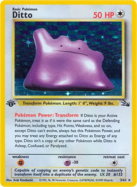 Ditto 3 #03/62 1st Edition Holofoil Pokémon card from Fossil