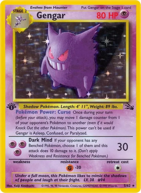 Gengar 5 #05/62 Unlimited Holofoil Pokémon card from Fossil