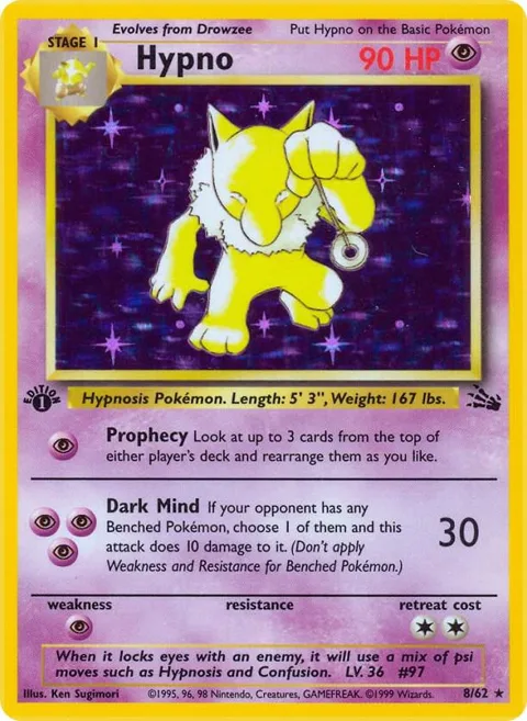 Hypno 8 #08/62 1st Edition Holofoil Pokémon card from Fossil