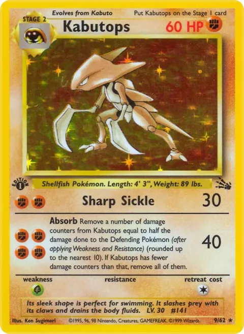 Kabutops 9 #09/62 Unlimited Holofoil Pokémon card from Fossil