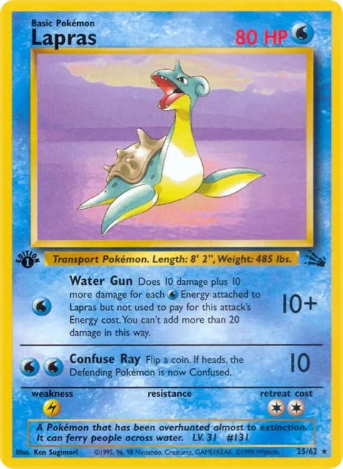 Lapras 25 #25/62 1st Edition Pokémon card from Fossil
