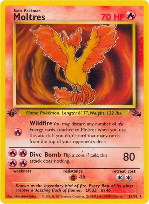 Moltres 27 #27/62 1st Edition Pokémon card from Fossil