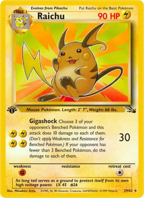 Raichu 29 #29/62 1st Edition Pokémon card from Fossil