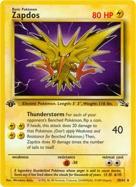 Zapdos 30 #30/62 1st Edition Pokémon card from Fossil