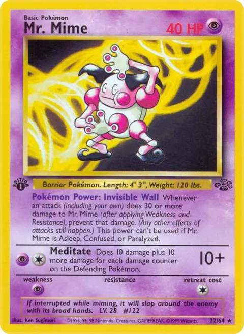 Mr. Mime 22 #22/64 1st Edition Pokémon card from Jungle