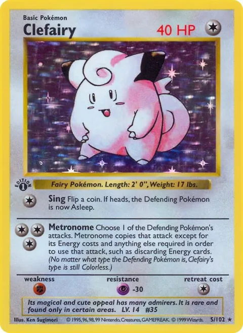 Clefairy #005/102 1st Edition Holofoil Pokémon card from Base Set (Shadowless)