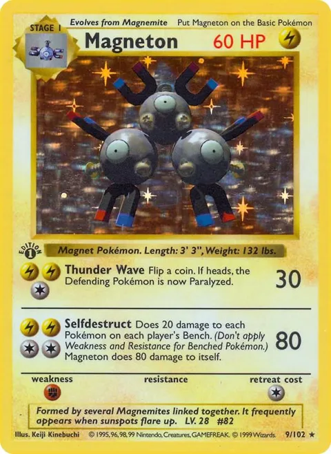 Magneton #009/102 Unlimited Holofoil Pokémon card from Base Set (Shadowless)