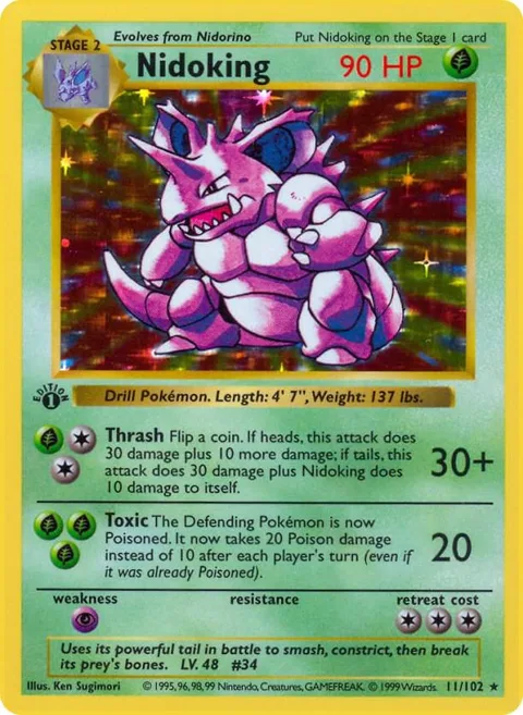 Nidoking #011/102 1st Edition Holofoil Pokémon card from Base Set (Shadowless)