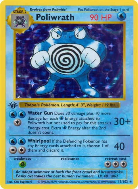 Poliwrath #013/102 1st Edition Holofoil Pokémon card from Base Set (Shadowless)