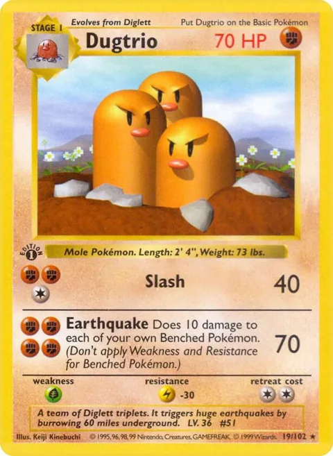 Dugtrio #019/102 Unlimited Pokémon card from Base Set (Shadowless)