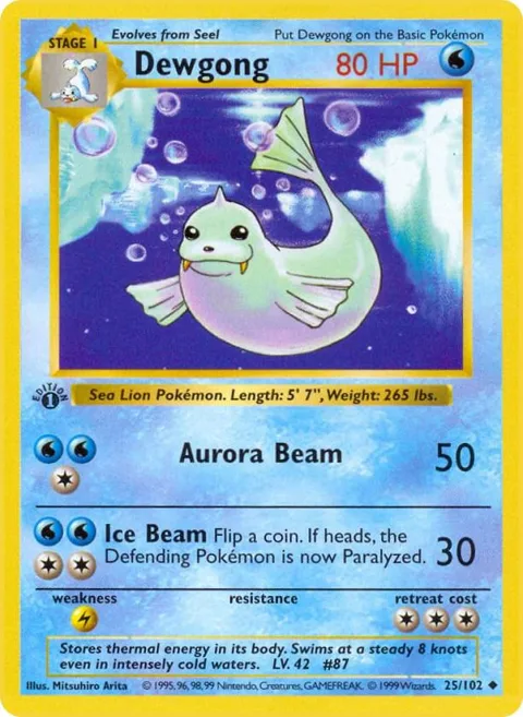 Dewgong #025/102 Unlimited Pokémon card from Base Set (Shadowless)