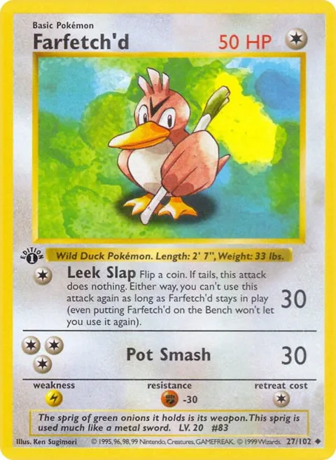 Farfetch'd #027/102 1st Edition Pokémon card from Base Set (Shadowless)