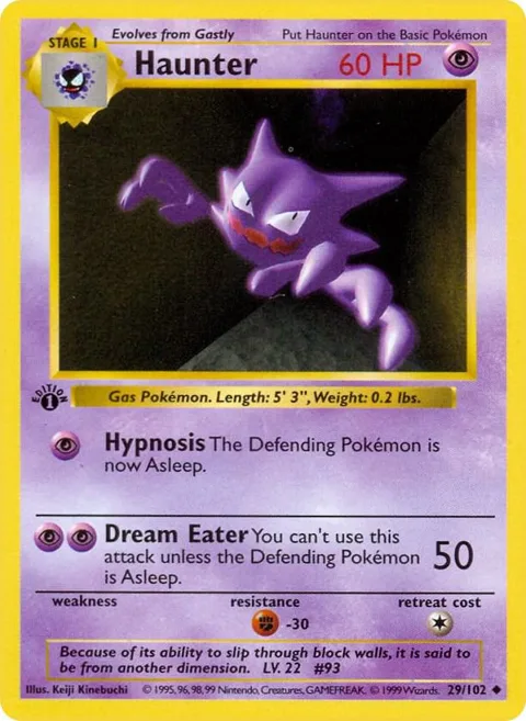 Haunter #029/102 Unlimited Pokémon card from Base Set (Shadowless)