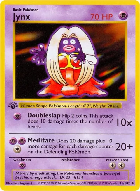 Jynx #031/102 1st Edition Pokémon card from Base Set (Shadowless)