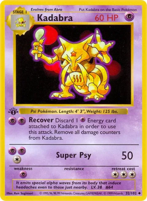 Kadabra #032/102 1st Edition Pokémon card from Base Set (Shadowless)