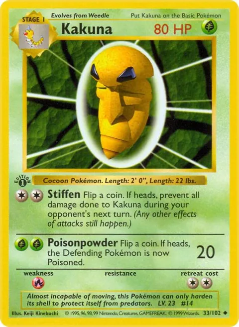 Kakuna #033/102 1st Edition Pokémon card from Base Set (Shadowless)