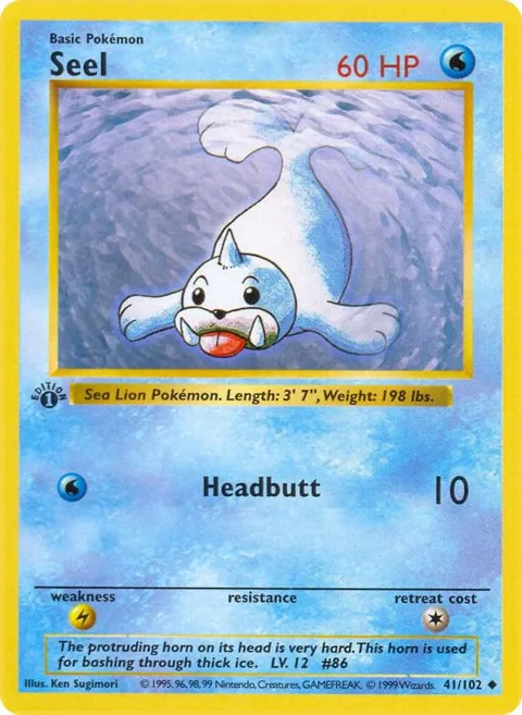 Seel #041/102 1st Edition Pokémon card from Base Set (Shadowless)