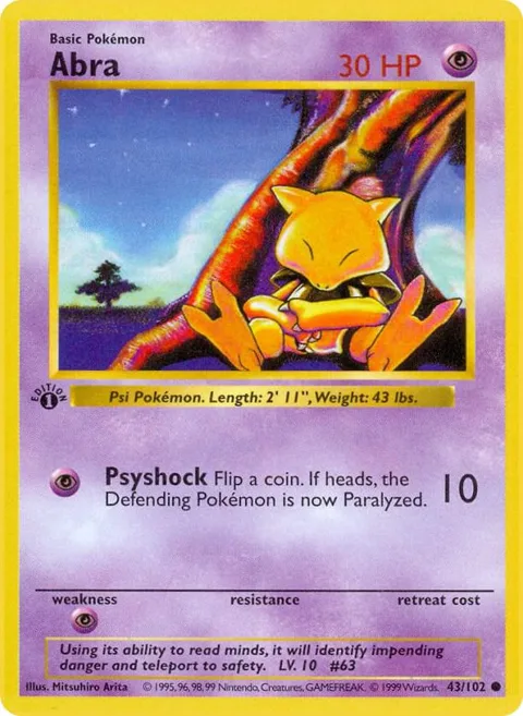 Abra #043/102 Unlimited Pokémon card from Base Set (Shadowless)