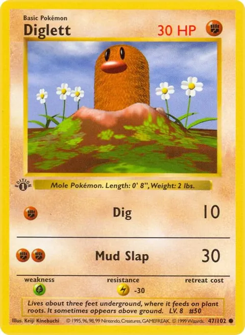 Diglett #047/102 1st Edition Pokémon card from Base Set (Shadowless)