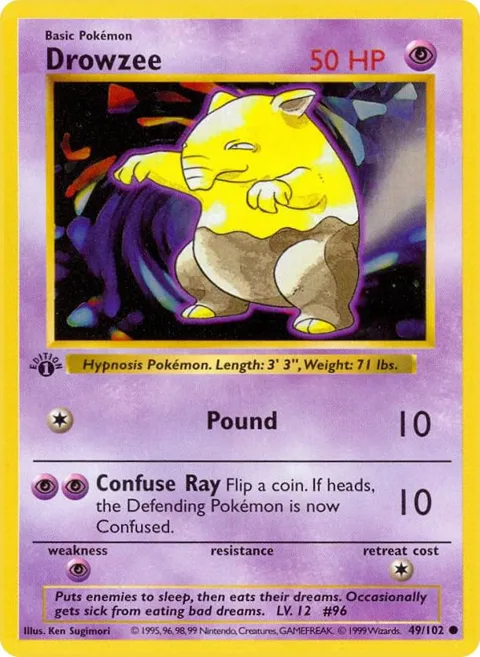 Drowzee #049/102 Unlimited Pokémon card from Base Set (Shadowless)