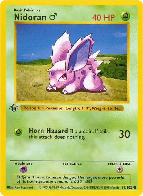 Nidoran M #055/102 1st Edition Pokémon card from Base Set (Shadowless)