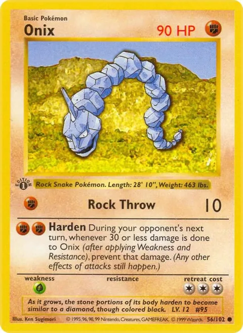 Onix #056/102 Unlimited Pokémon card from Base Set (Shadowless)