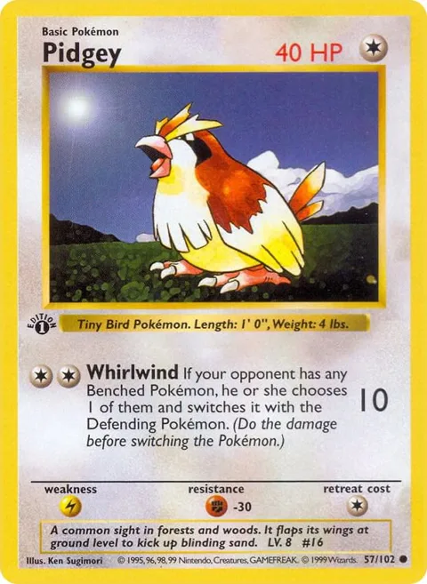 Pidgey #057/102 Unlimited Pokémon card from Base Set (Shadowless)
