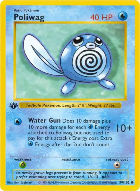 Poliwag #059/102 1st Edition Pokémon card from Base Set (Shadowless)
