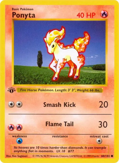 Ponyta #060/102 1st Edition Pokémon card from Base Set (Shadowless)