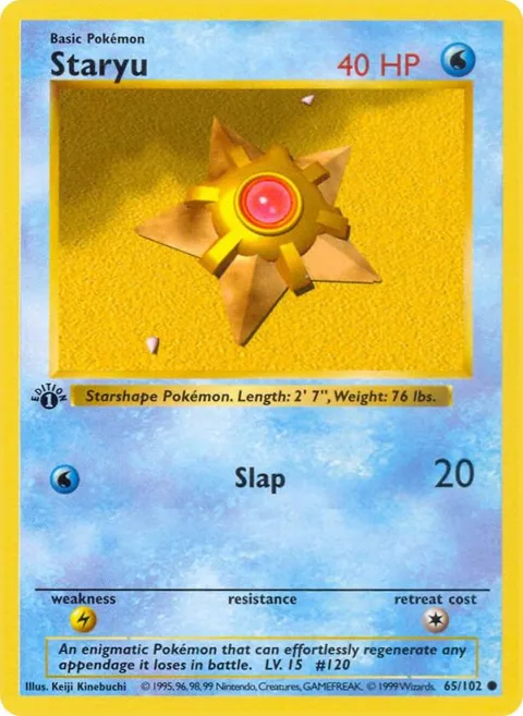 Staryu #065/102 1st Edition Pokémon card from Base Set (Shadowless)