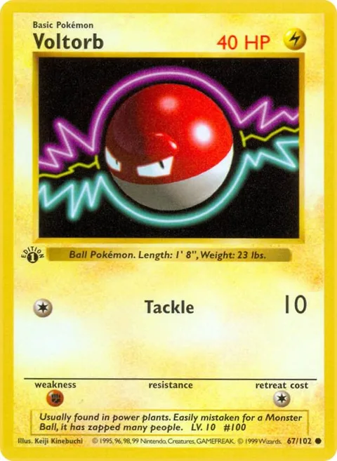 Voltorb #067/102 1st Edition Pokémon card from Base Set (Shadowless)
