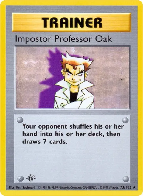 Impostor Professor Oak #073/102 1st Edition Pokémon card from Base Set (Shadowless)