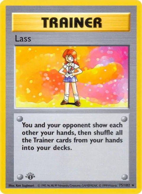 Lass #075/102 1st Edition Pokémon card from Base Set (Shadowless)