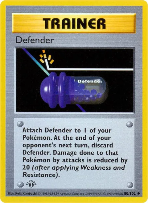 Defender #080/102 1st Edition Pokémon card from Base Set (Shadowless)