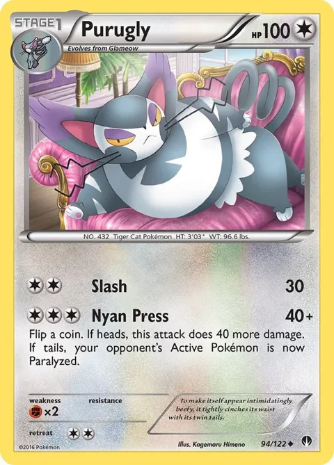 Purugly #94/122 Reverse Holofoil Pokémon card from XY - BREAKpoint