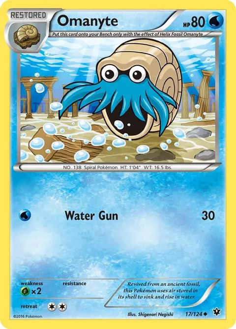 Omanyte #17/124 Reverse Holofoil Pokémon card from XY - Fates Collide