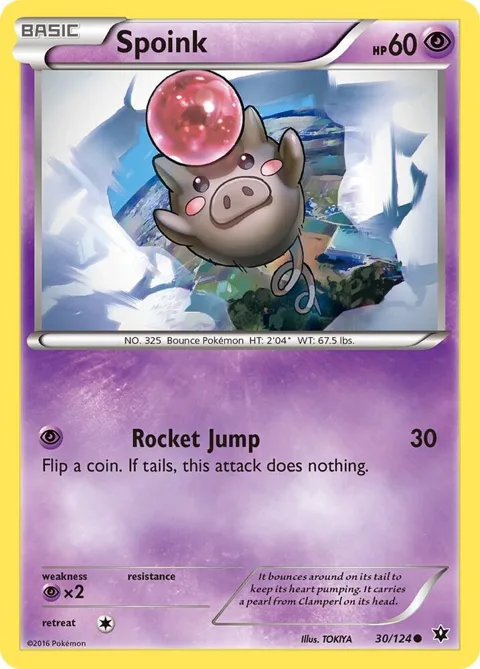 Spoink #30/124 Reverse Holofoil Pokémon card from XY - Fates Collide
