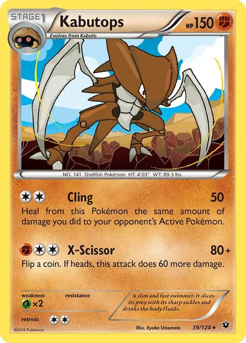 Kabutops #39/124 Reverse Holofoil Pokémon card from XY - Fates Collide