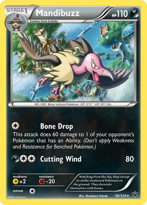 Mandibuzz #58/124 Reverse Holofoil Pokémon card from XY - Fates Collide