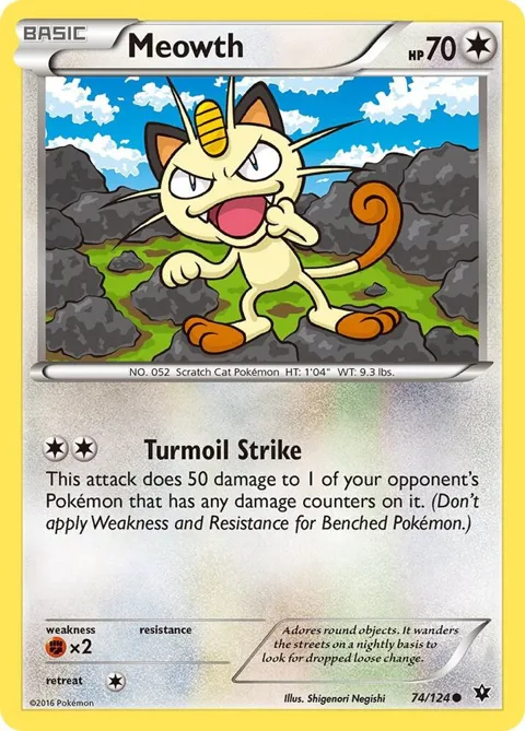 Meowth #74/124 Reverse Holofoil Pokémon card from XY - Fates Collide