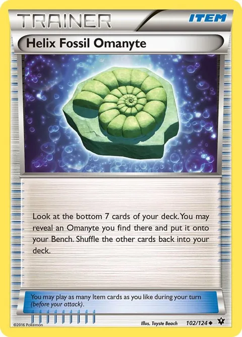 Helix Fossil Omanyte #102/124 Reverse Holofoil Pokémon card from XY - Fates Collide