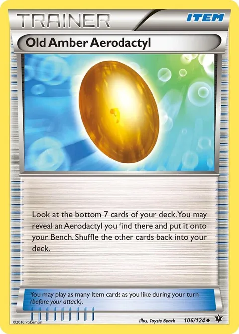Old Amber Aerodactyl #106/124 Pokémon card from XY - Fates Collide