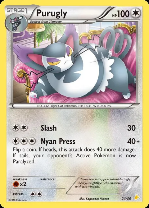 Purugly 24 #24/30 Pokémon card from XY Trainer Kit: Pikachu Libre & Suicune